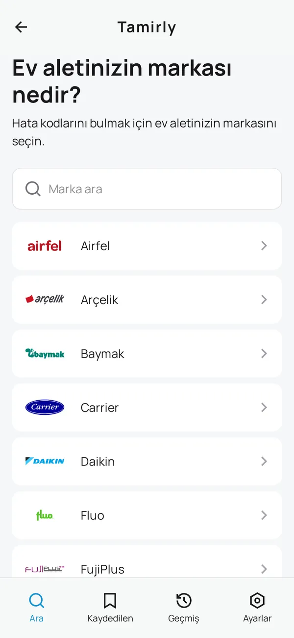 Cihaz ve Marka Seçin