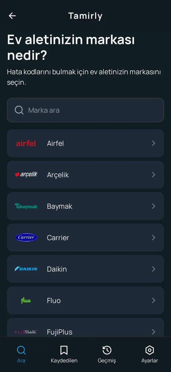 Cihaz ve Marka Seçin