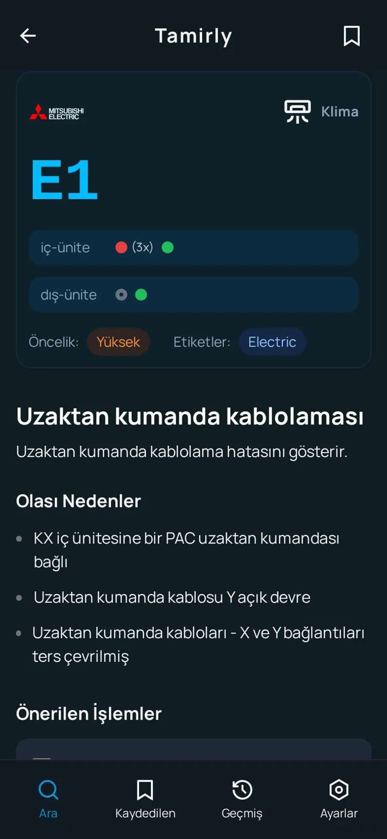 Tamirly App Screenshot Dark Mode
